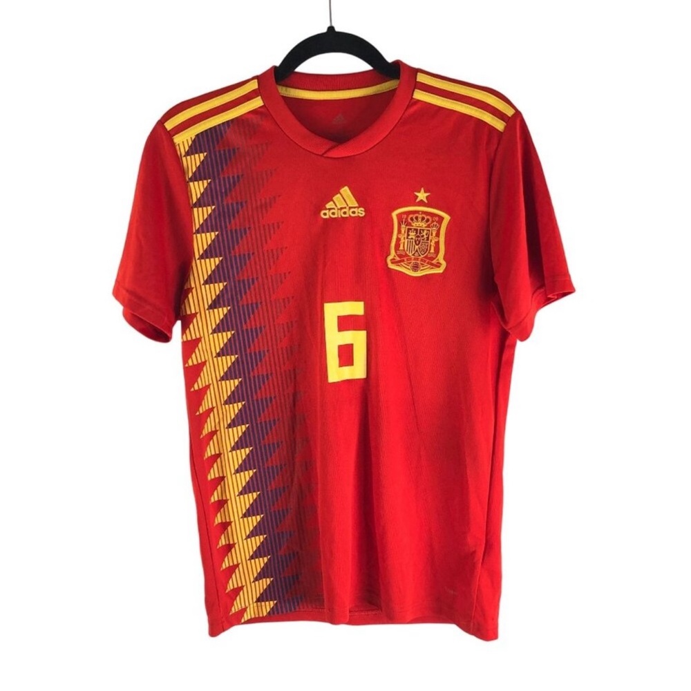 Adidas Mens Spain National Team Andres Iniesta #6 Soccer Jersey Red Yellow S